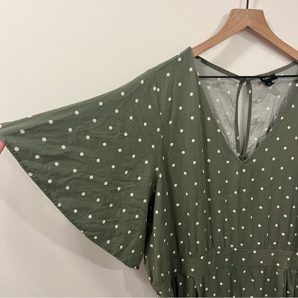 Torrid Stretch Challis Flutter Sleeve Jumpsuit 5X Honey Dots Olivine - Picture 8 of 16